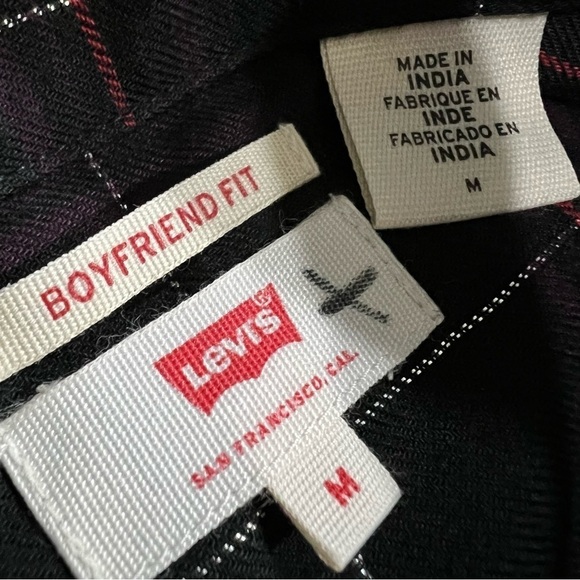 Levi's Plaid Boyfriend Fit Button Up Silver Metallic Shirt LIKE NEW Medium - Picture 2 of 10
